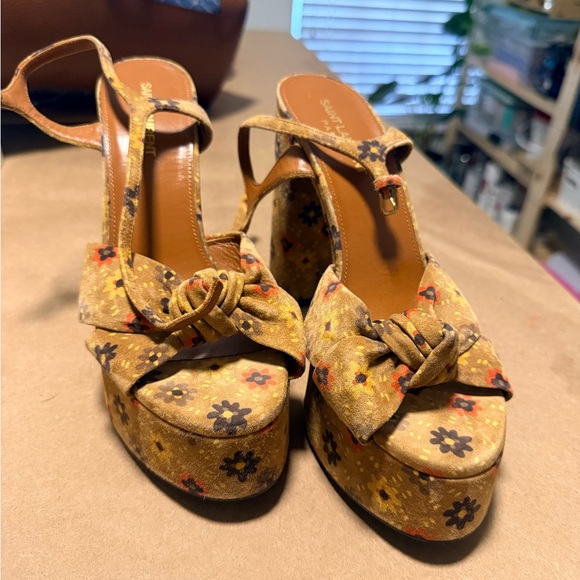 Saint Laurent Tan Floral Heels - Picture 4 of 6